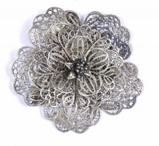 Vintage Mexican Silver Filigree 3d Flower Brooch / Pin 2.  25 " D