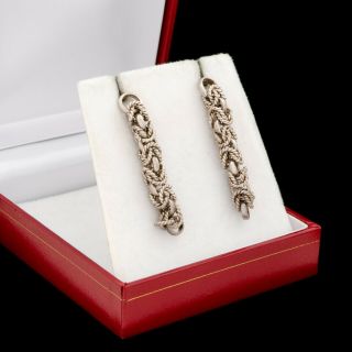 Vintage Designer 925 Sterling Silver Rope Twist Geometric Dangle Earrings 9.  1g