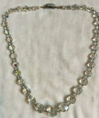 Vintage Czech Aurora Borealis Crystal Necklace Decorative Clasp Faceted Cut 1
