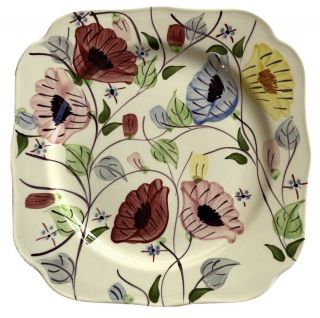 Vintage Blue Ridge Pottery Plate Square Mid Century Modern Floral Chintz Pattern