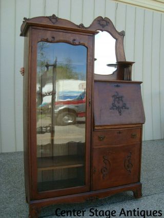60016 Antique Victorian Oak Side By Side Desk,  Bookcase