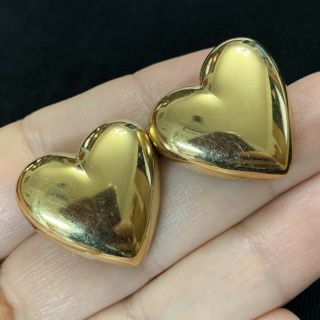 Vtg 80’s Gold Tone Puffy Heart Post Earrings Signed Avon Figural 1”
