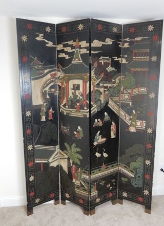 Hand Painted And Carved Chinese Room Divider 84 Inches