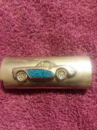 Vintage Silver And Turquoise Corvette Lighter Cover/case For Full Size Bic