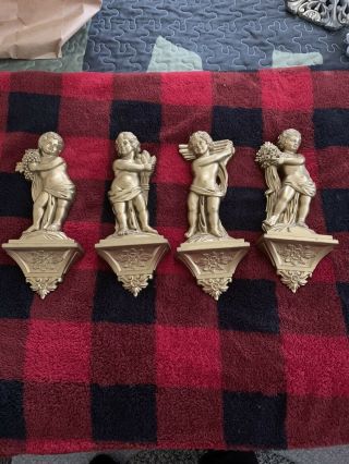 Vintage 1969 Syroco 4 Angels 3d Wall Hanging Plaque Complete Set Of 4 Numbered
