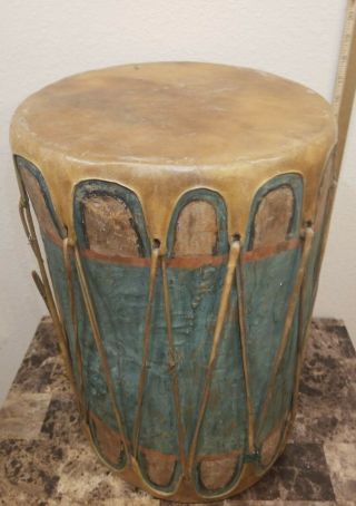 Antique Possible Cochiti Pueblo Indian Nm Painted Drum 12 " X 18 " C.  1910s Rare