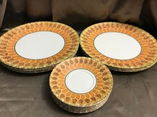 13 Lenox Ware Melmac Melamine Vntg Plastic Plates Saucers Orange Gold Abstract