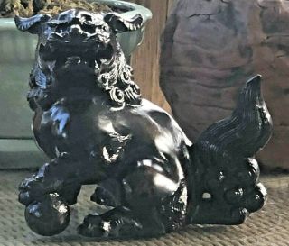 Antique Solid Bronze Foo Dog Lion Sculpture Statue Early 20th C 7 " 7lb Figure