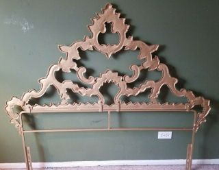 Vintage Hollywood Regency French Rococo Style Cast Metal Full Size Headboard 2