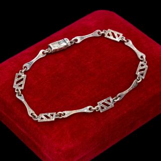 Antique Vintage Deco Mid Century Style Taxco Sterling Silver Chain Bracelet 4g