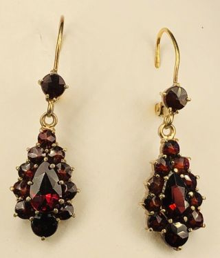 Antique 19th Century Victorian 14k Gold And Garnet Lever - Back Earrings