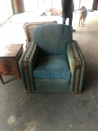 Art Deco sofa club chair wood bourbon bar couch 2