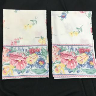 Vtg 1989 At Home Martha Stewart No - Iron Percale Pillowcases Cottage Chic Floral