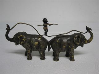 Antique Franz Bergman Austria Vienna Cold Painted Bronze Elephants W Black Boy