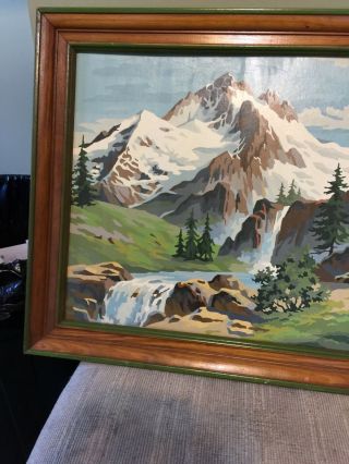 Vintage Paint By Numbers Framed Mountain water falls scene 23 1/2 