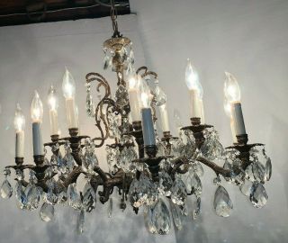 Vintage Rococo Brass And Crystal Round Chandelier 16 Light 8 Arm Pickup Prefered