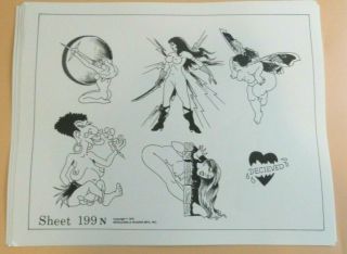 Vintage 1978 Spaulding & Rogers Tattoo Flash Sheet 199n Nude Women Bdsm