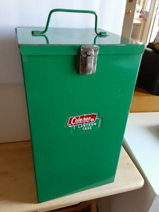 Vintage Coleman Lantern 635 - 300 Green Metal Carrying Case Portable (with Funnel)