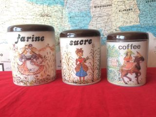 3 Vintage Plastic Nesting Jars Kitchen Storage Canisters Farine Sucre Coffee