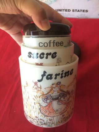 3 Vintage Plastic Nesting Jars Kitchen Storage Canisters Farine Sucre Coffee 2