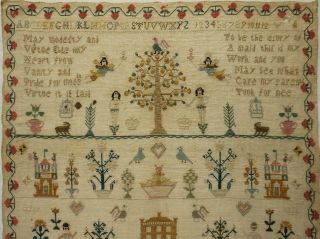 EARLY 19TH CENTURY HOUSE,  MOTIF & VERSE SAMPLER BY ANN LINNEY AGED 10 - 1810 2