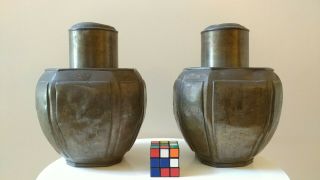 Antique Chinese Pewter Tea Container Jars Chests