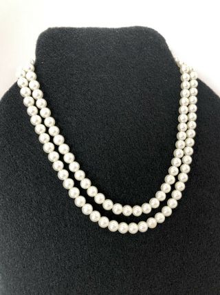 Vintage Sarah Coventry White Faux Pearl Two Strand Necklace 17.  5in Wedding Bride