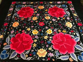 Fine Antique/ Vintage Chinese Canton Embroidered Silk Piano Shawl Embroidery 1