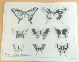 Vintage 1978 Spaulding & Rogers Tattoo Flash Sheet 175n Butterflies