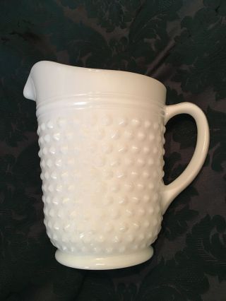 Vintage Large Hobnail White Milk Glass Pitcher,  8 " Tall 64 Ounce Capacity.