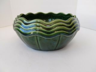 Vintage Mccoy Usa Pottery Green Planter Bowl Ruffled Edge Round Fruit Bowl