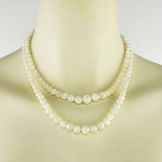 Round Graduated Mother Of Pearl Mop Vintage Bead Necklace Set Of 2 Choker Collar