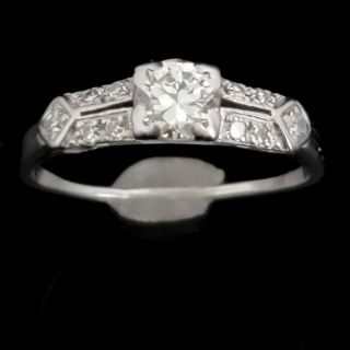 Vintage Transitional Cut Diamond Platinum Ring Engagement Art Deco Estate Gift
