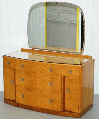 Lovely Birdseye Maple Dressing Table,  Glass Top & Mirror By Tudor Rose Bros Ltd