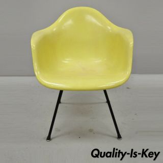 Vintage Herman Miller Yellow Fiberglass Eames Shell Arm Chair H Base (a)