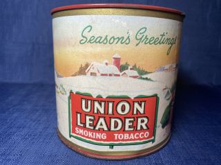 Vintage Union Leader Tobacco Tin Paper Label Seasons Greetings Christmas Gift