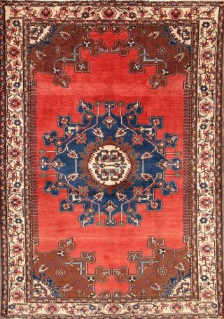 Vintage Medallion Oriental Hamadan Area Rug Wool Hand - Knotted Geometric Red 5x7