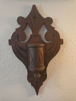 Antique Carved Victorian Folk Art Match Safe Holder,  Ornate Walnut Wood