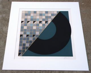 Vintage Geometric Art Print Lithograph Hand Signed Limited Edition Modernism