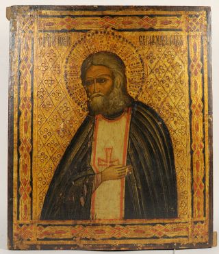 C.  1900 Antique Russian Orthodox Religious Icon St Saint Serphim Of Sarovsk
