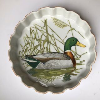 Vintage Ned Smith Waterfowl 9” Quiche Dish Plate Rubel 1979 Duck Mallard Green