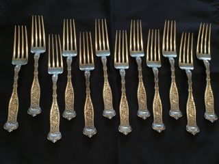 Set Of 12 - Gorham Whiting Sterling Silver / Dresden Pattern Dinner Forks