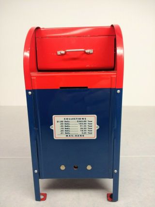 Vintage Usps Mail Box Bank Blue & Red Metal 9 " United States Post Office