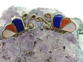Vintage Sterling Silver Red White Blue Inlay Butterfly Stud Earrings 1.  1 Grams