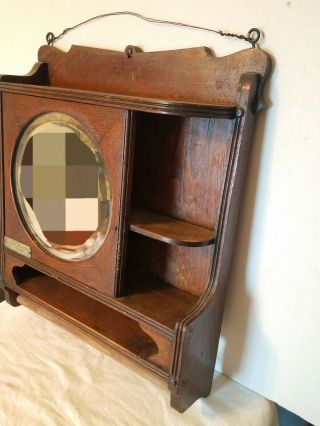 Antique Oak Barber Shop Mirrored Cabinet Silver Laundry & Towel Co Rare 3