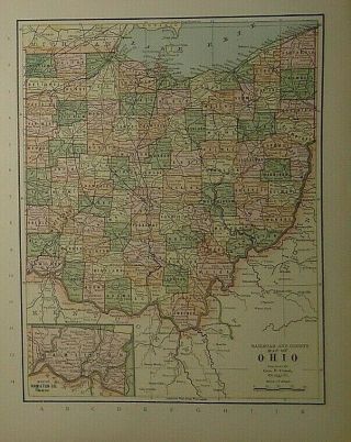 Vintage 1894 Map Of Ohio & Statistics Chart As Of 1894 Old