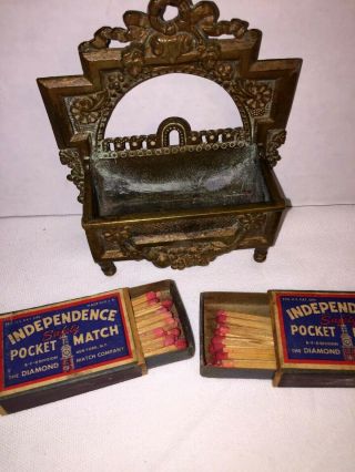 19thC Antique Rococo Revival Brass - Bronze Match Holder,  Front Strike 3