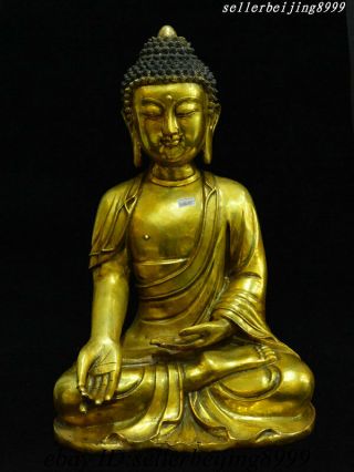 18 " China Tibet Buddhism Bronze Gilt Sakyamuni Shakyamuni Amitabha Buddha Statue
