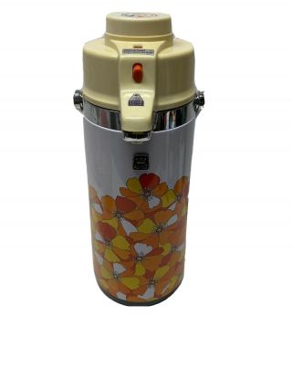 Vintage King Brand Vacuum Pump Thermos Air Pot Drink Dispenser Red Poppy Flowers
