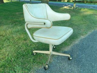 Set 4 Cushy 1979 Mid Century Modern Floating Arm Rolling Kitchen Chairs High End